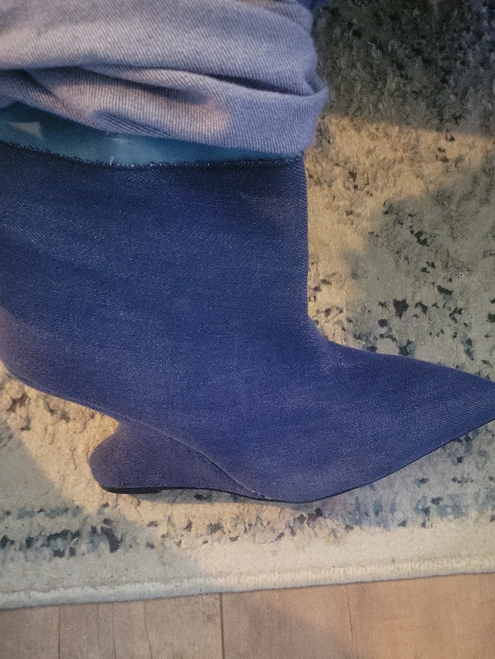 AZALEA WANG Blue Fold-Over STYLISH DENIM BOOTS - Picture 8 of 11